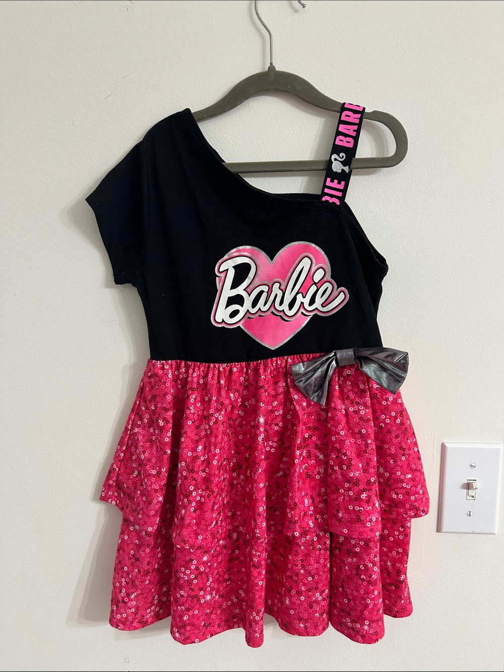Barbie Black Top with Pink Sequin Tiered Skirt